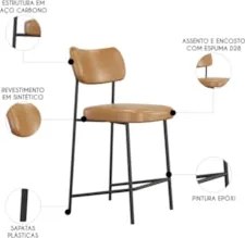 Banqueta Cozinha Média Kit 4 Milli Sintético Caramelo A14   - Mpozenat
