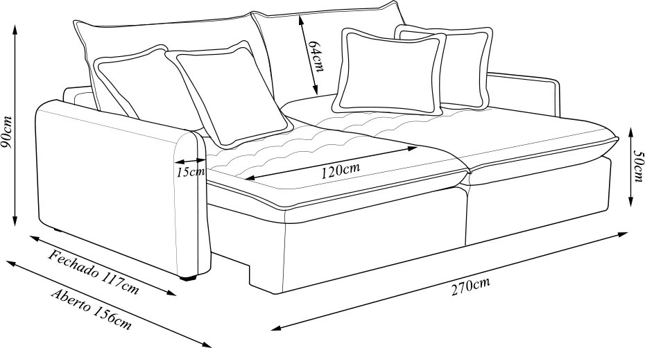 Sofá Bipartido 270cm Retrátil Reclinável Almofadas Caixa Zero Sydney Veludo Bordô G93 - Gran Belo