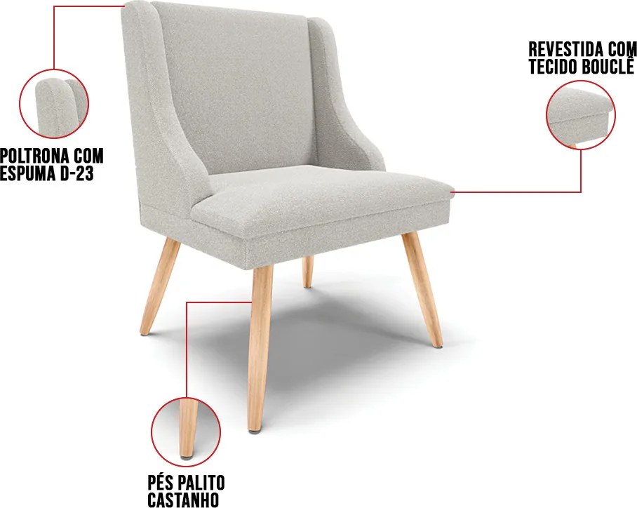 Cadeira Sala de Jantar Pé Palito Natural Liz Boucle D03 - D'Rossi - Cinza