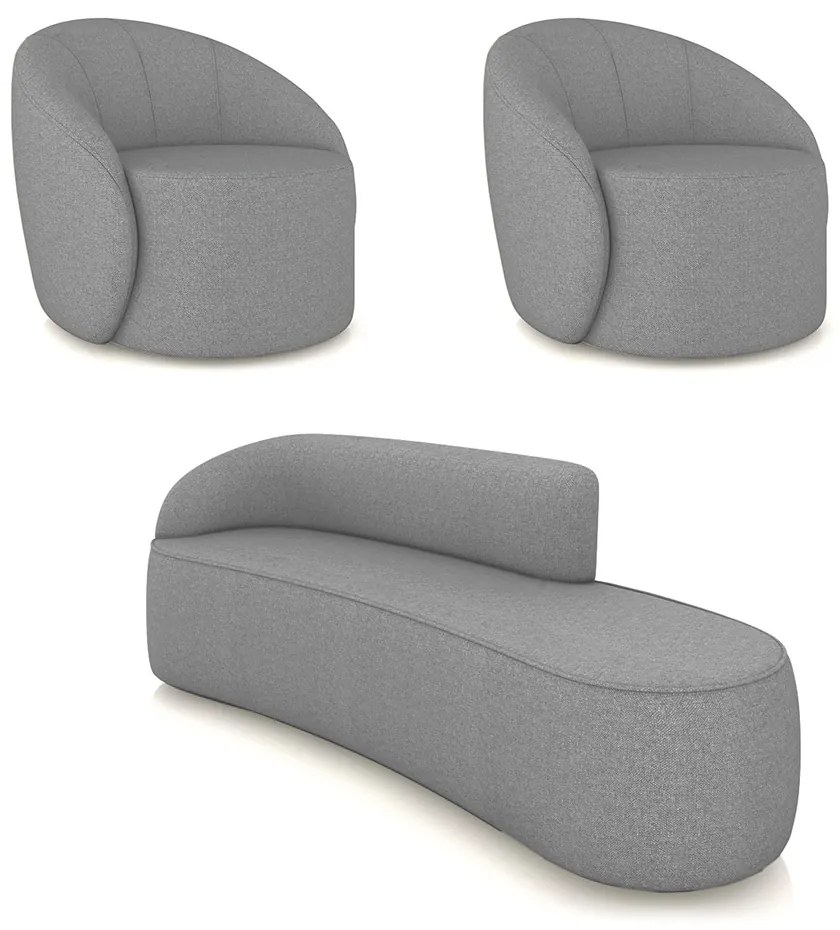 Sofá 4 Lugares Orgânico 220cm Morgan e 2 Poltronas Lua Linho Grafite D03 - D'Rossi