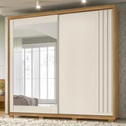 Guarda Roupa Casal 2 Portas de Correr e Espelho 242cm Lara Z17 Freijó/