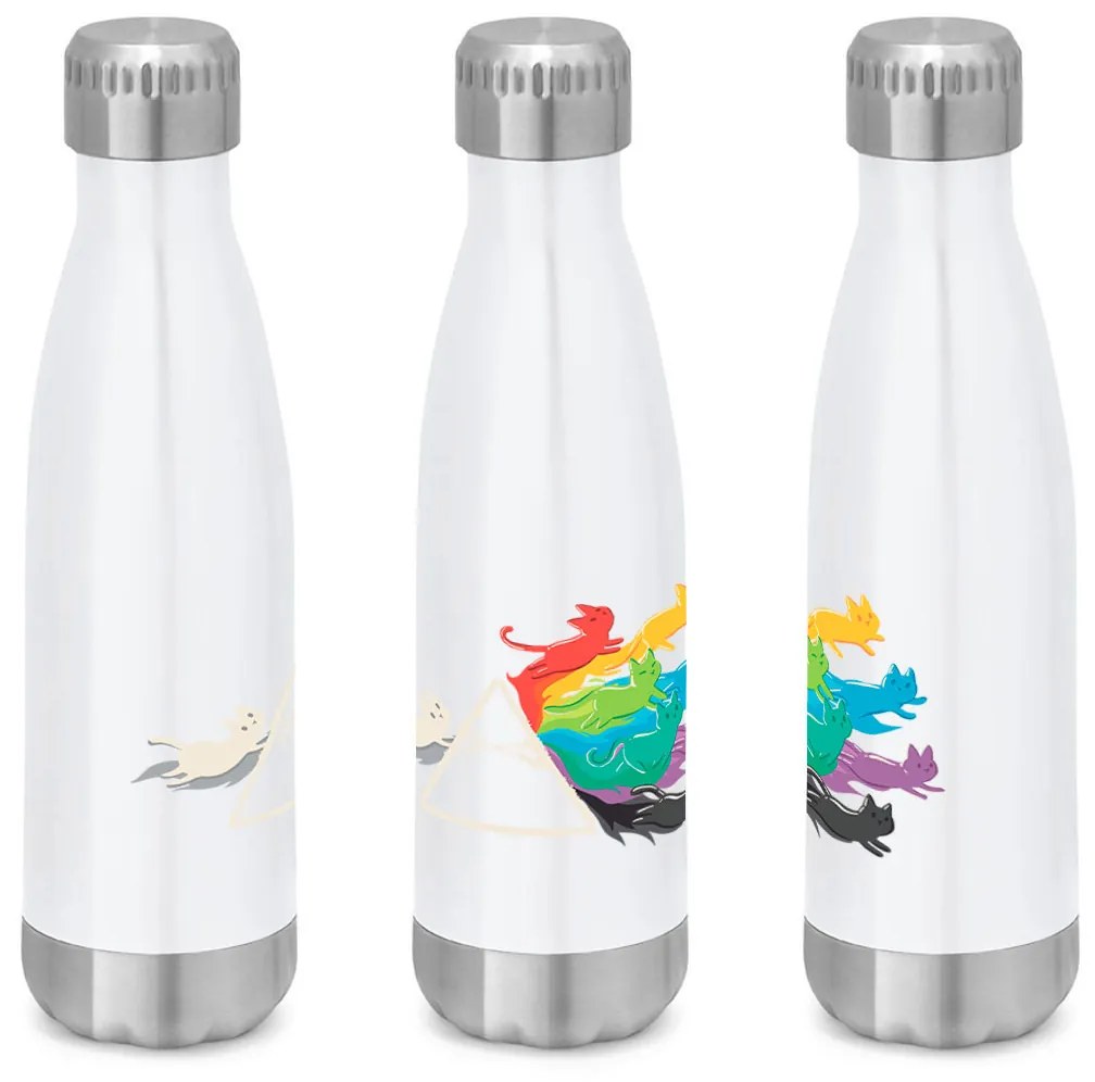 Garrafa Térmica Inox 510 ml Squeeze Gato Prisma Cat - Branco