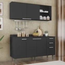 Armário de Cozinha Com Tampo CP01 150cm Pérola Preto Z34 - Mpozen