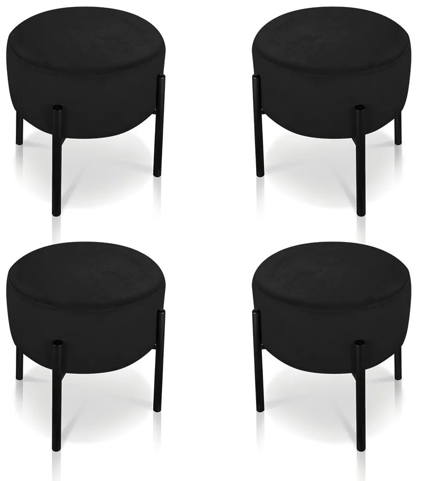 Kit 04 Puffs Iron Suede Preto Base Preto Palito