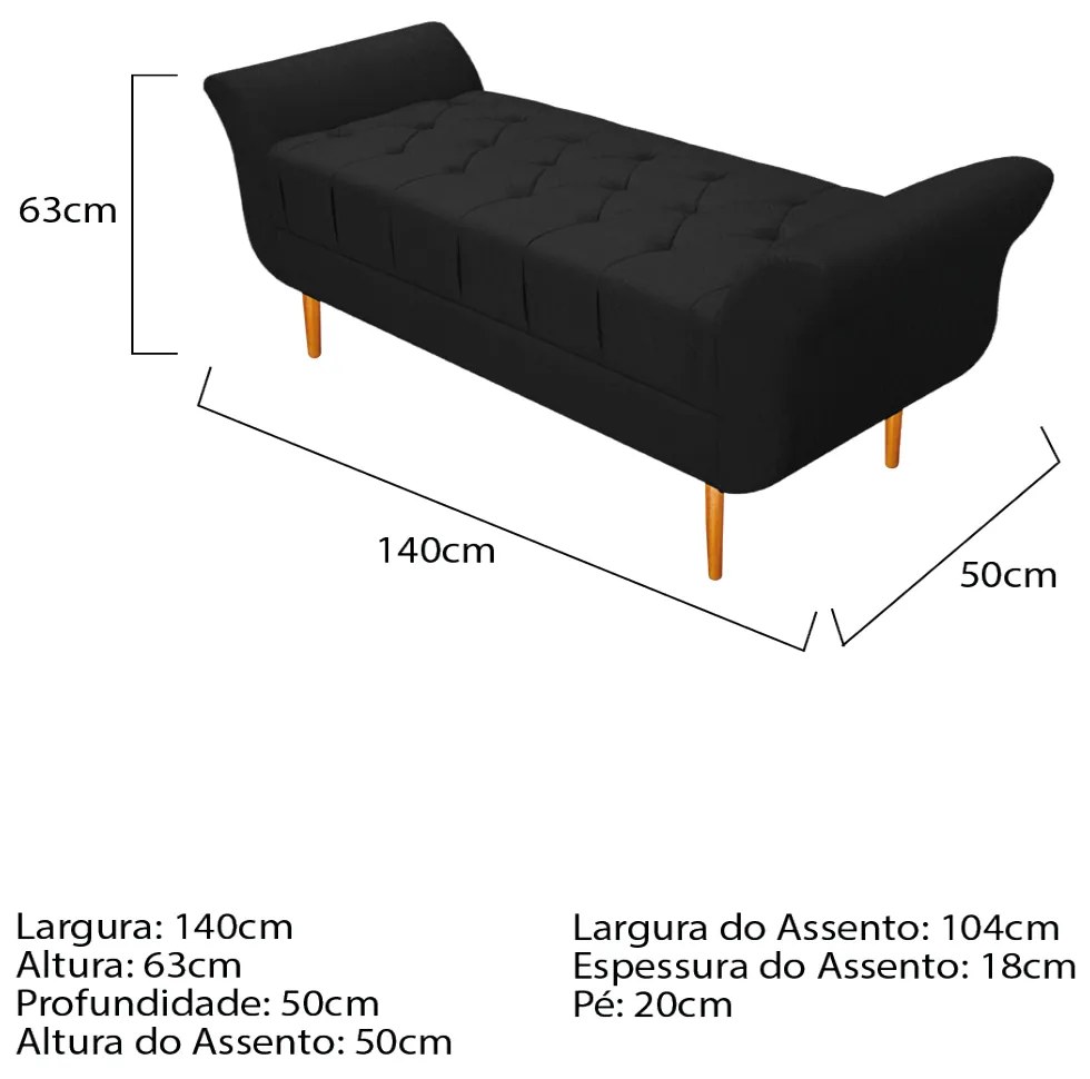 Recamier Estofado Ari 140 cm Casal Suede Preto - ADJ Decor
