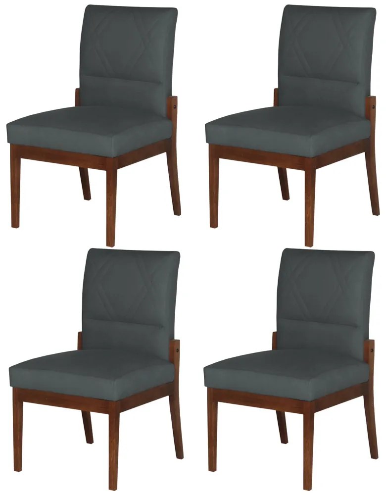 Conjunto 4 Cadeiras De Jantar Aurora Base Madeira Maciça Estofada Suede Cinza Grafite