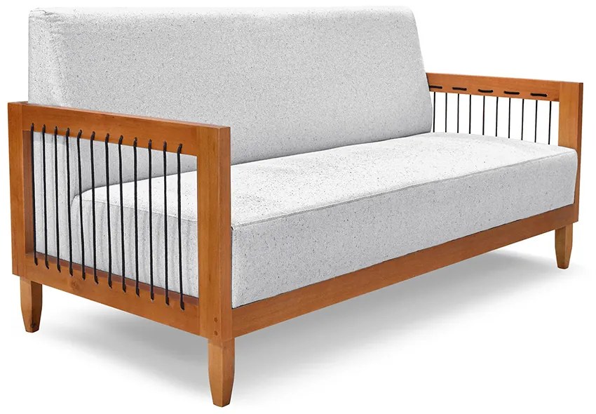 Sofá Namoradeira 2 Lugares Sala de Estar Pés Madeira Maciça Corda Náutica Preta 160cm Manila Linho Cinza Rústico G63 - Gran Belo