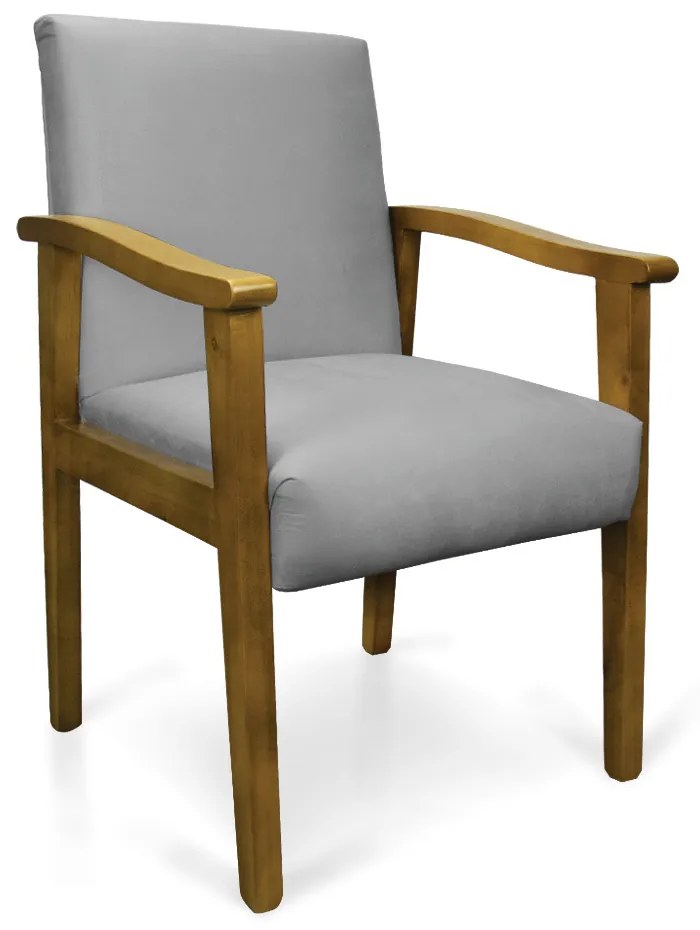 Poltrona Eloisa Suede Cinza Base de Madeira Castanho