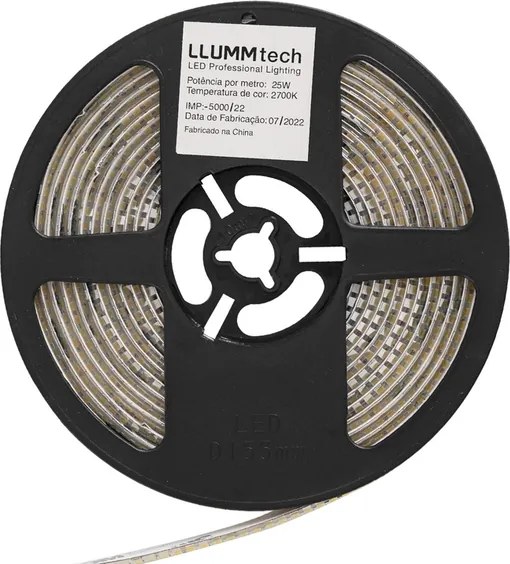 Fita De Led Dimerizavel 25W Por Metro 24V 5M Ip65 2700K