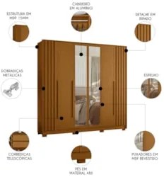 Guarda Roupa Casal 237cm com Espelho Vinna A02 Cinamomo     - Mpozenat