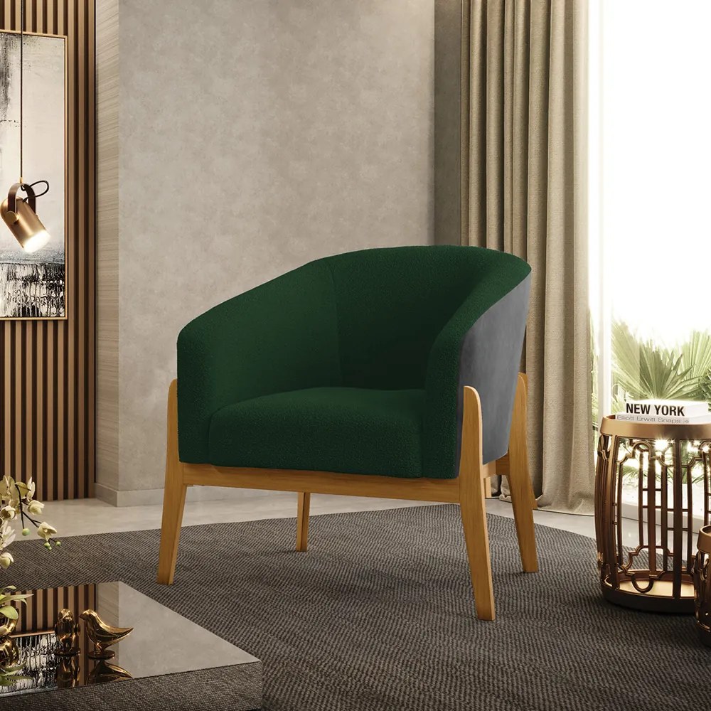 Poltrona Decorativa Base Madeira Kit 2 Stella PU Preto/Blouclê D03 - D'Rossi - Verde