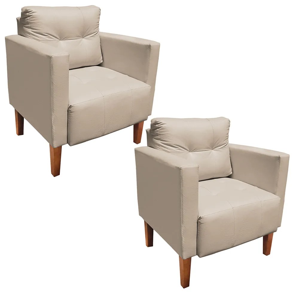 Kit 2 Poltronas Livia Corino Pés Chanfrado Castanho D01 - D'Rossi - Bege