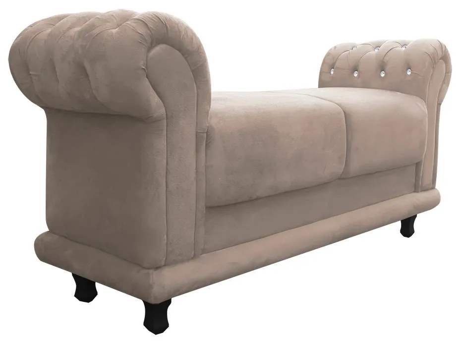 Recamier Barcelona Namoradeira Calçadeira Suede Bege com strass D'Rossi
