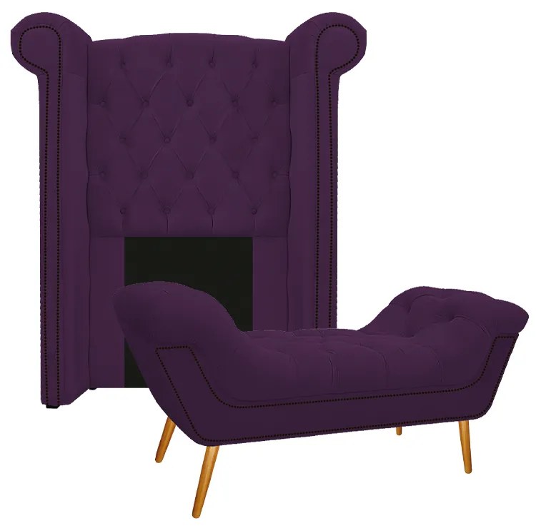 Kit Cabeceira e Calçadeira Veneza 100 cm Solteiro Suede Roxo - ADJ Decor