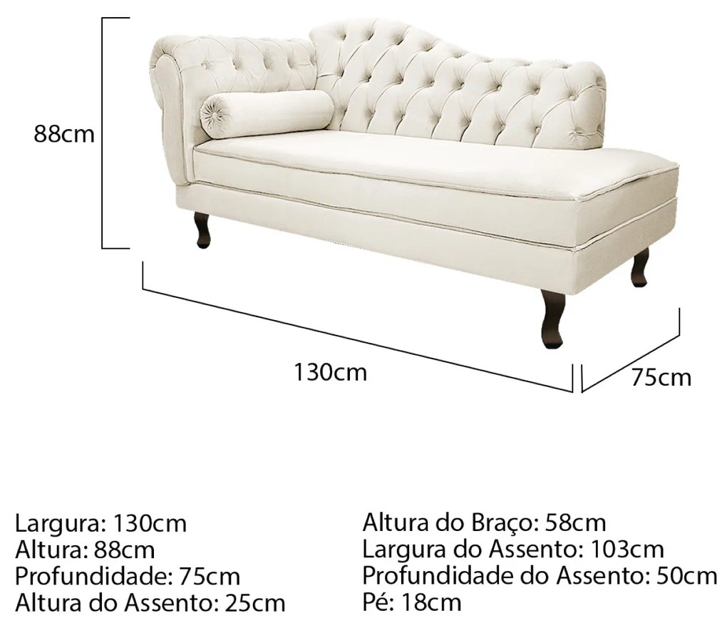 Kit Diva Recamier Diana 130cm Lado Direito e 02 Poltronas Classic Corano - ADJ Decor