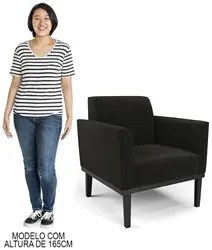 Sofá Namoradeira e 1 Poltrona Base Madeira Preto Maressa Suede Preto -