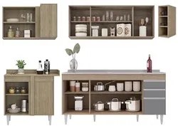 Armário de Cozinha Modulado de Canto Direito 5 Peças CP45 com Pia Inox