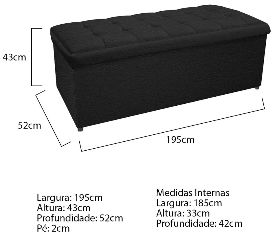 Calçadeira Copenhague 195 cm King Size Corano Preto - ADJ Decor