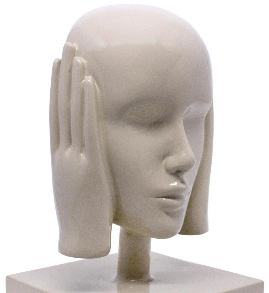 Escultura Decorativa Máscara Rosto Surdo Nude Em Cerâmica 25x15 Cm - D'Rossi