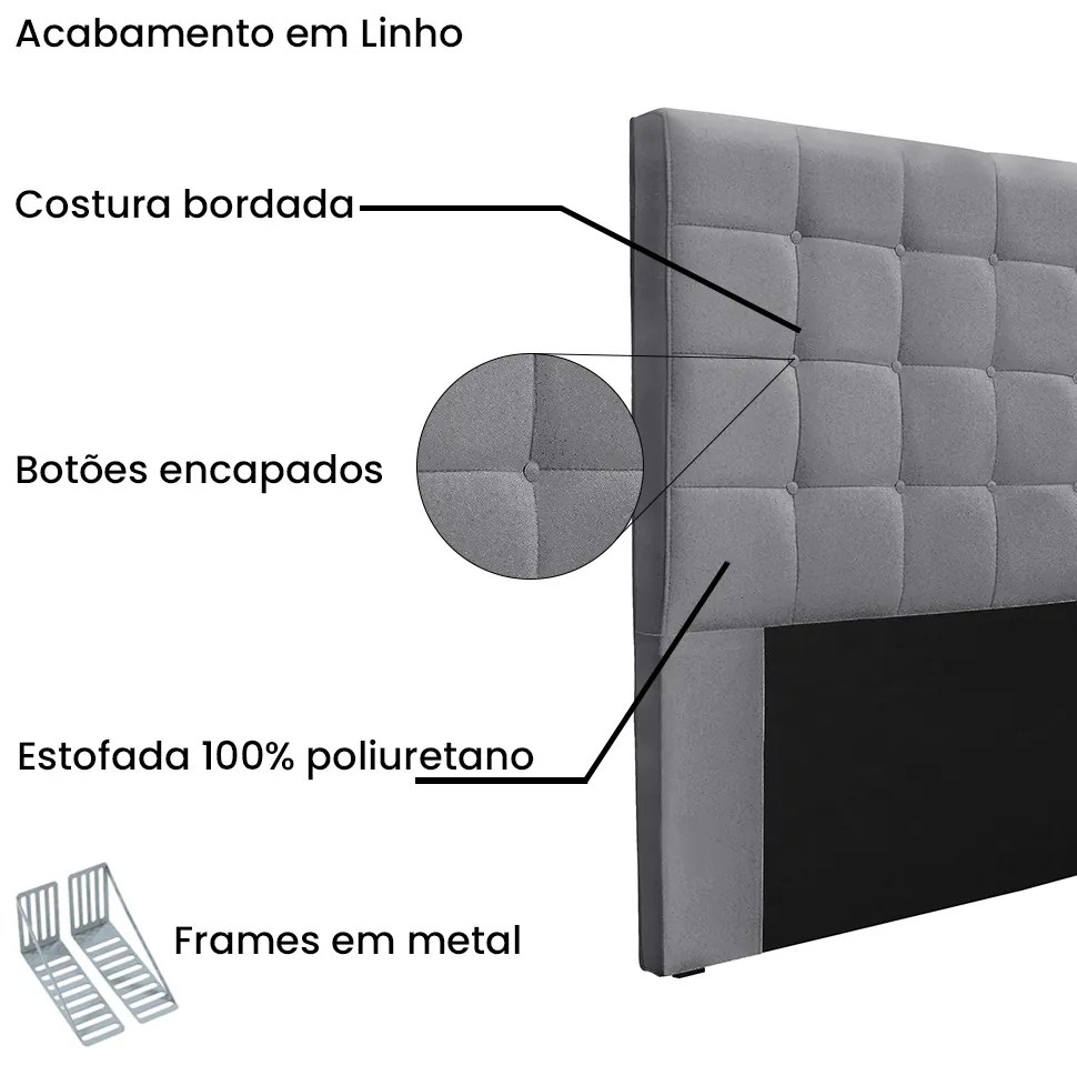 Cabeceira Cama Box Solteiro 90 cm Verona Linho S04 - D'Rossi - Cinza