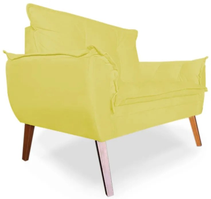 Kit 2 Poltronas 1 Namoradeira Apolo Pés Madeira Suede Amarelo - Sheep Estofados - Amarelo