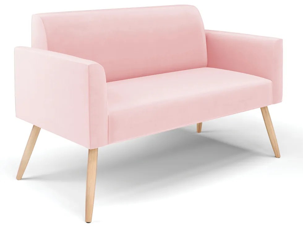 Sofá Namoradeira com Poltrona Pés Palito Natural Marisa Suede Rosa Bebê D03 - DRossi