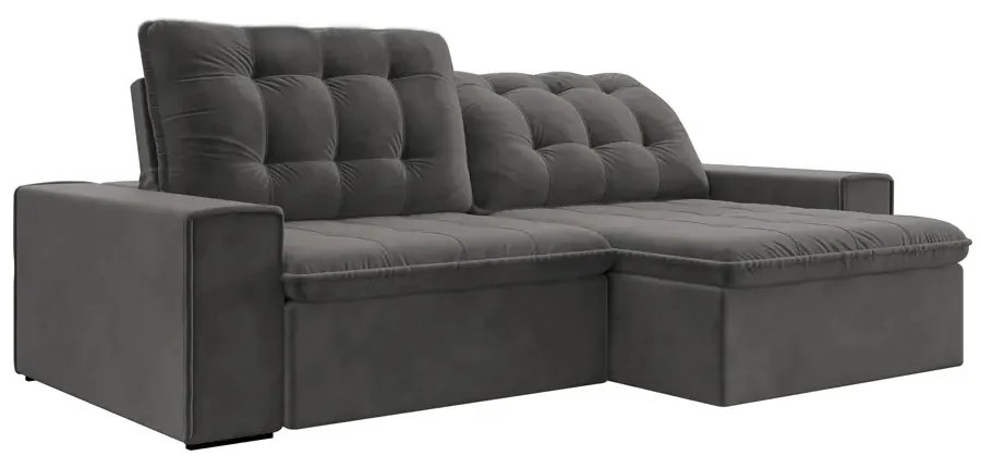 Sofá Retrátil Gabi Sala de Estar 234cm Suede Grafite G52 - Gran Belo