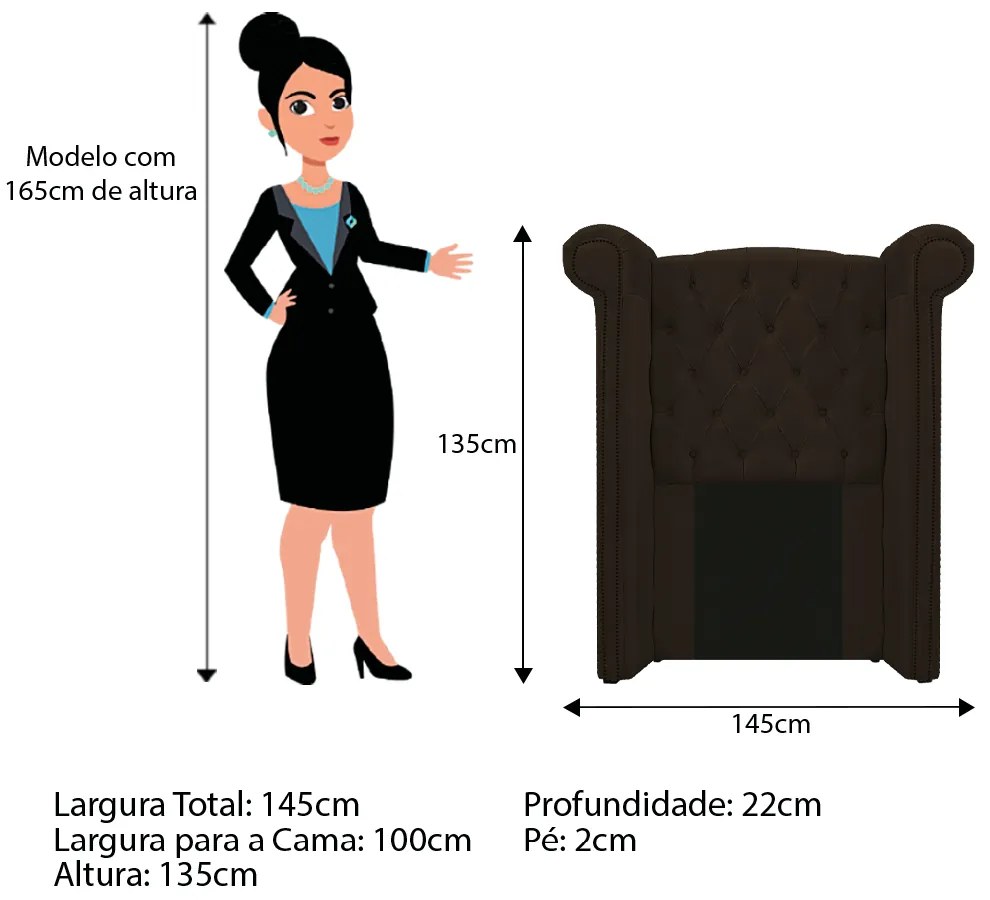 Kit Cabeceira e Calçadeira Veneza 100 cm Solteiro Corano Marrom - ADJ Decor