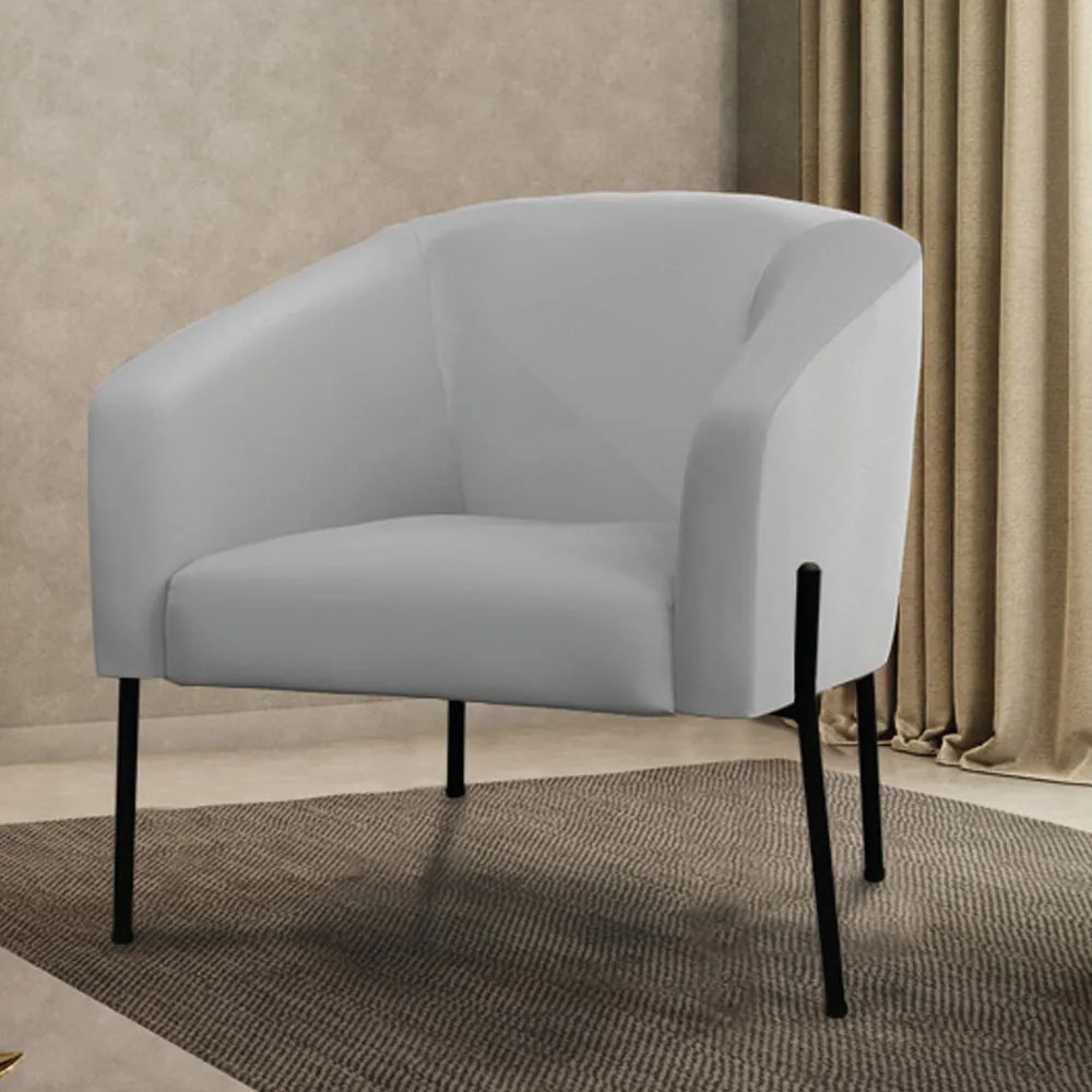 Poltrona Decorativa Pé de Ferro Preto Stella Sintético D03 - D'Rossi - Cinza