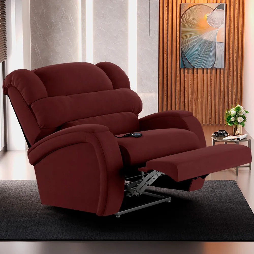 Poltrona do Papai Sala de Cinema Reclinável Kylie Controle Power Elétrico USB Veludo Vinho G23