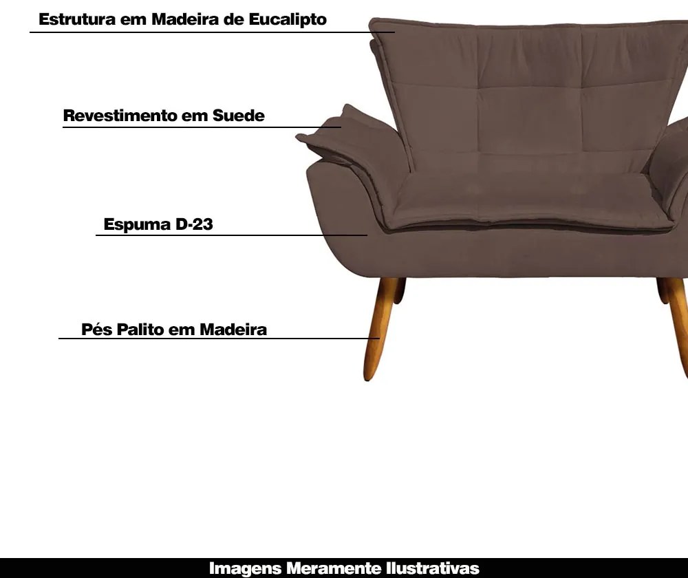 Poltrona Namoradeira Pés Palito Charger Suede Marrom G19 - Gran Belo