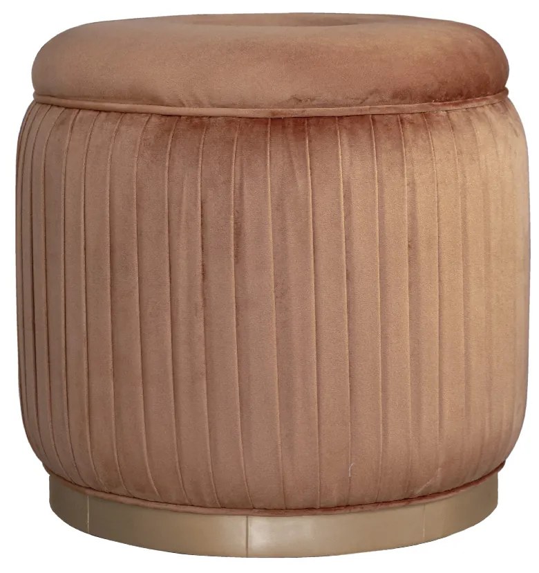 Puff Redondo Drapeado Estofado Nuni - Dourado Soleil - Tecido Veludo Terracota  Kleiner