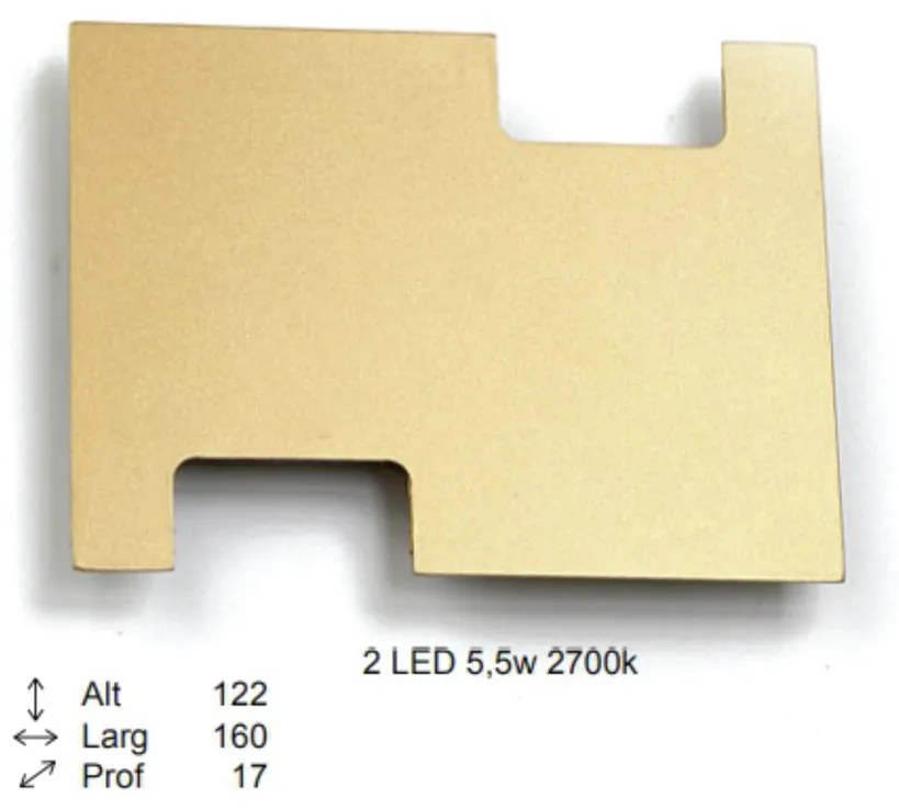 Arandela Uneve Retangular Plana 1,7X16X12,2Cm 2Xled 5,5W 2700K - Old A... (DOURADO FOSCO, 110V)