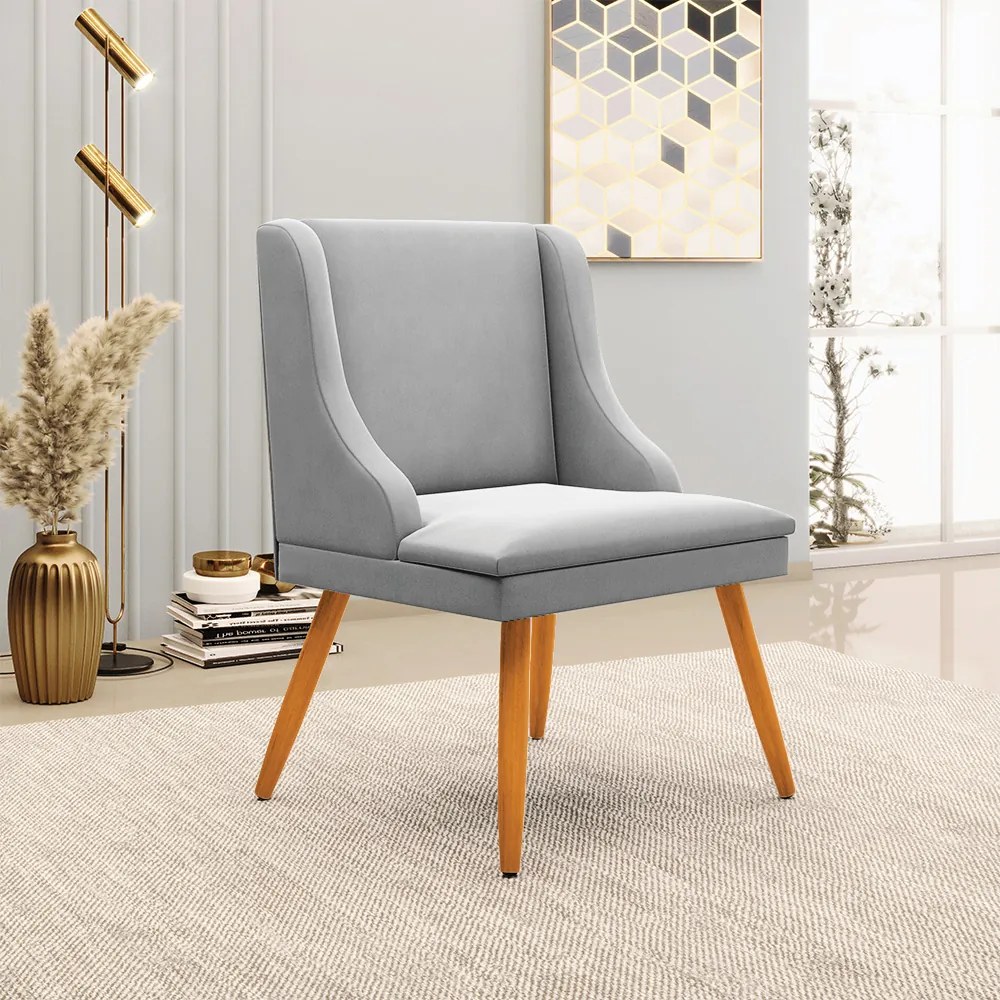 Kit 10 Cadeiras de Jantar Liz Suede Pes Palito Castanho D03 - D'Rossi - Cinza