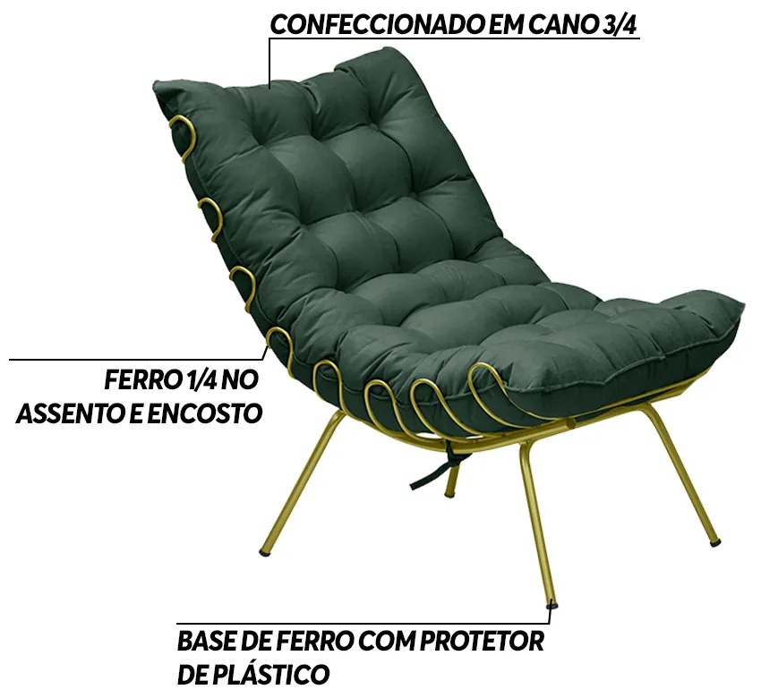 Kit 2 Poltronas Decorativas Sala de Estar Abel Base de Ferro Dourada Suede Verde G41 - Gran Belo