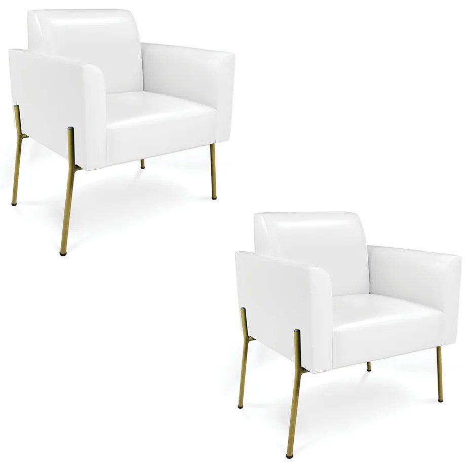 Poltrona Pé de Ferro Dourado Kit 2 para Sala Marisa Corano D03 - D'Rossi - Branco