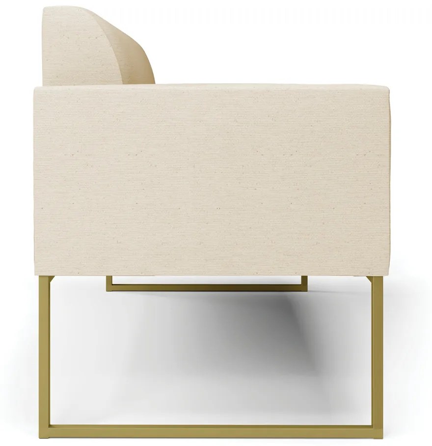 Sofá Namoradeira Base Industrial Dourado Marisa Linho Bege A19