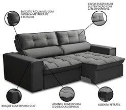 Sofá Retrátil Reclinável 3 Lugares 220cm Blanches F05 Veludo Grafite -