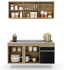 Armário Aéreo Argélia e Balcão Gabinete com Pia Inox 150cm Dakota Cast