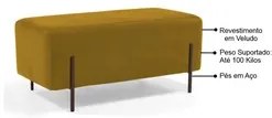 Kit 2 Puffs Decorativos 90cm Base Aço Status C-279 Veludo Mostarda - D