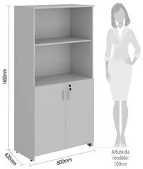 Armário Estante para Escritório 80cm 2 Portas 3 Prateleiras Web15 G04