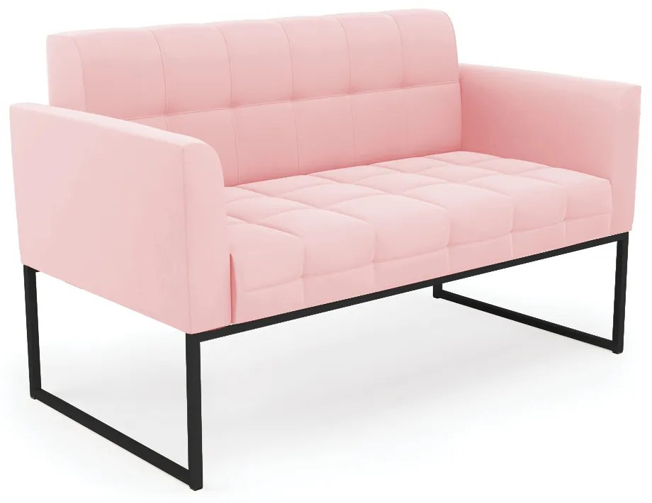 Sofá Namoradeira Elisa Suede Base Metálica Industrial Preto - D'Rossi - Rosa Bebê
