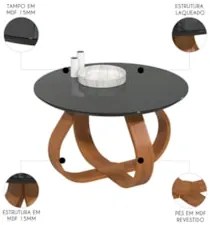 Mesa de Centro com Pés de Madeira Kit 2 Samba Preto E05 - Mpozenato