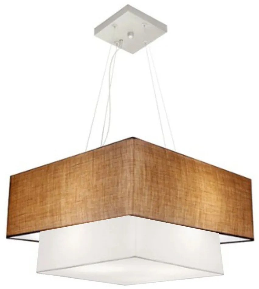 Lustre Pendente Duplo Quadrado Vivare Md-4066 Cúpula em Tecido 50x35cm Palha - Branco - Bivolt
