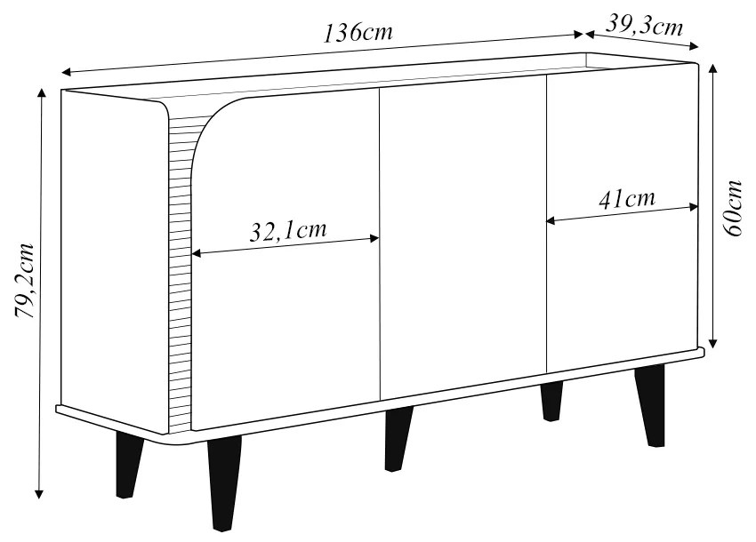 Buffet Decorativo Sala de Jantar Versátil Village 1,36cm Pés de Madeira Hortelã/ Amêndoa G73 - Gran Belo