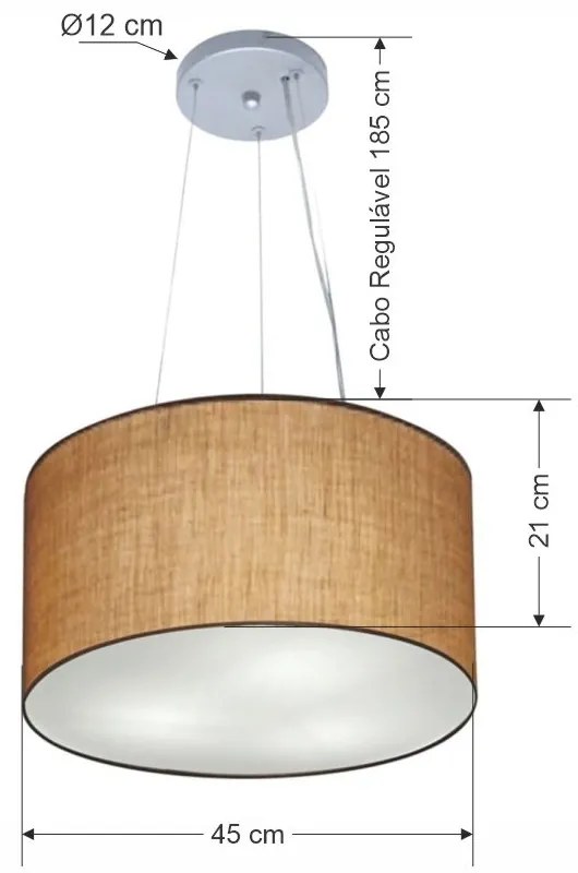 Lustre Pendente Cilíndrico Md-4185 Cúpula em Tecido 45x21cm Palha - Bivolt