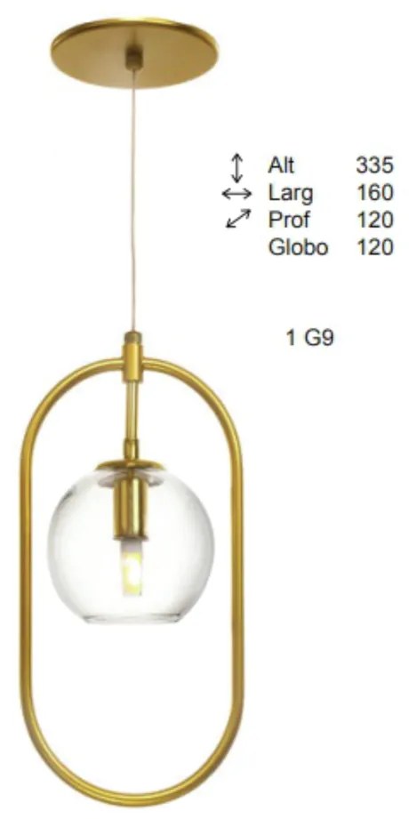 Pendente Oblong 12X16X33,5Cm Globo Ø12Cm Aberto 01Xg9 - Old Artisan Pd... (DOURADO FOSCO, FOSCO (Branco))