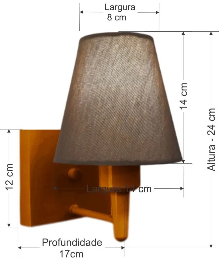 Arandela Quadrada Md-2034 Cobre Cúpula em Tecido Cone Caqui - Bivolt