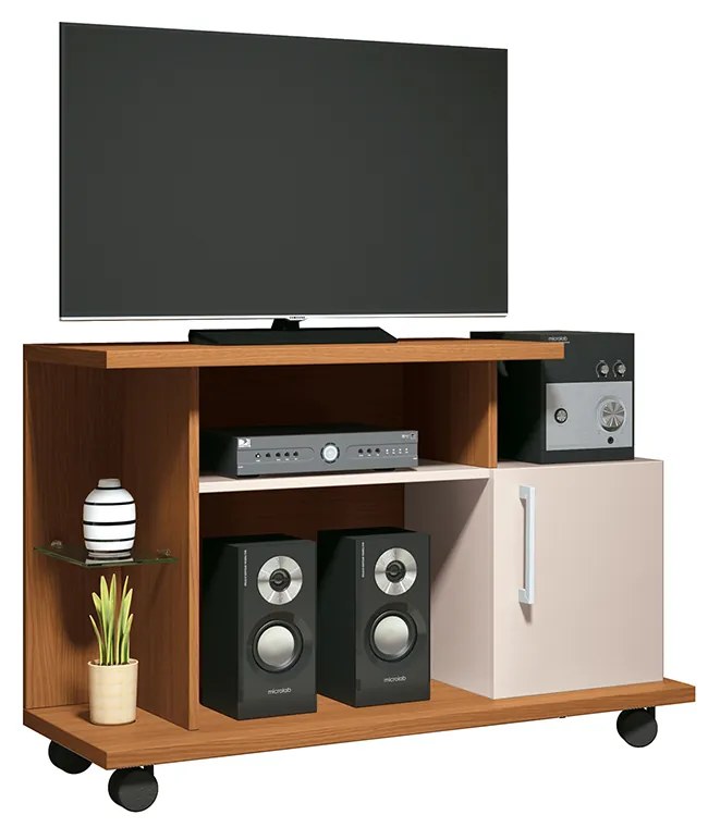 Rack Decorativo Compacto Smart TV até 26 Pol Cinamomo/Off White G26 - HB Móveis