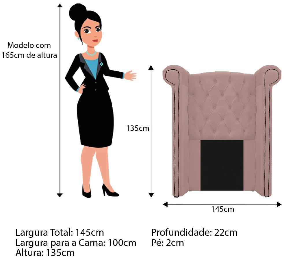 Kit Cabeceira e Calçadeira Veneza 100 cm Solteiro Suede Rosê - ADJ Decor